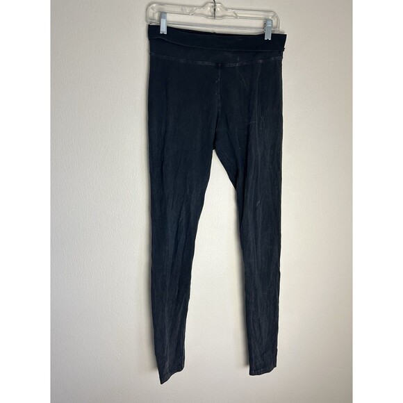 T Party Leggings Medium Black Mineral Wash Fold Over Waist Yoga Pants Grunge - Picture 1 of 4